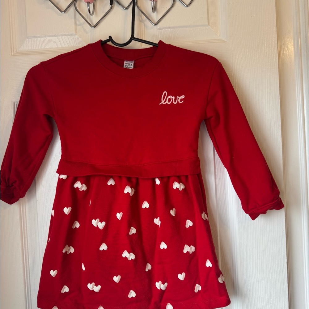 Red Long Sleeve Dress with Heart Pattern